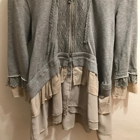 Grey Ruffle Zip-up Hoodie - Picture 4 of 6